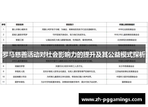 罗马慈善活动对社会影响力的提升及其公益模式探析